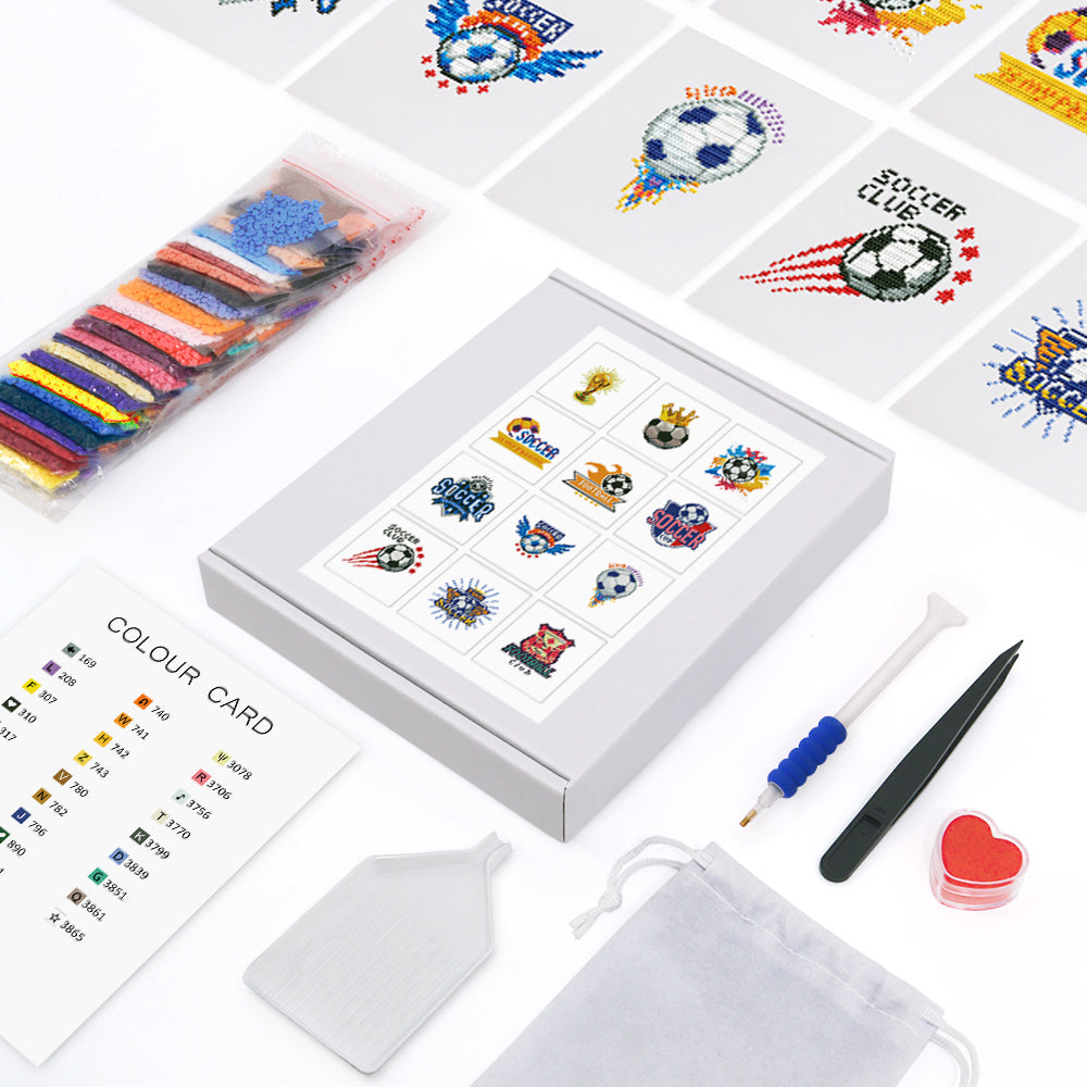 Set of 12 Soccer - Mini Diamond Painting Kit