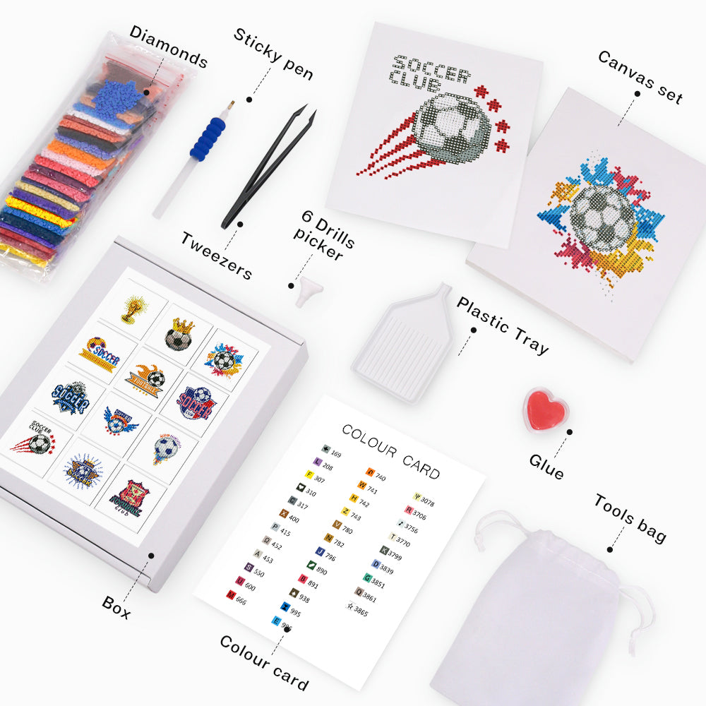 Set of 12 Soccer - Mini Diamond Painting Kit