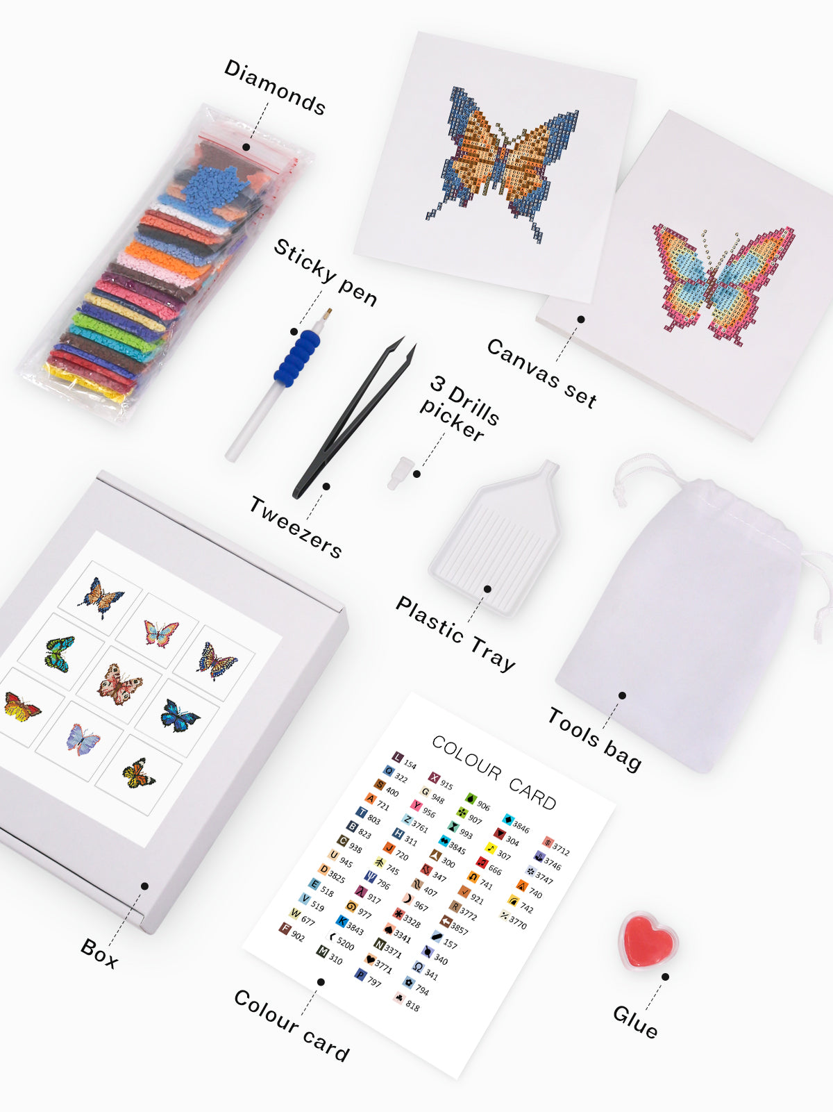 Set of 9 Butterflies - Mini Diamond Painting Kit