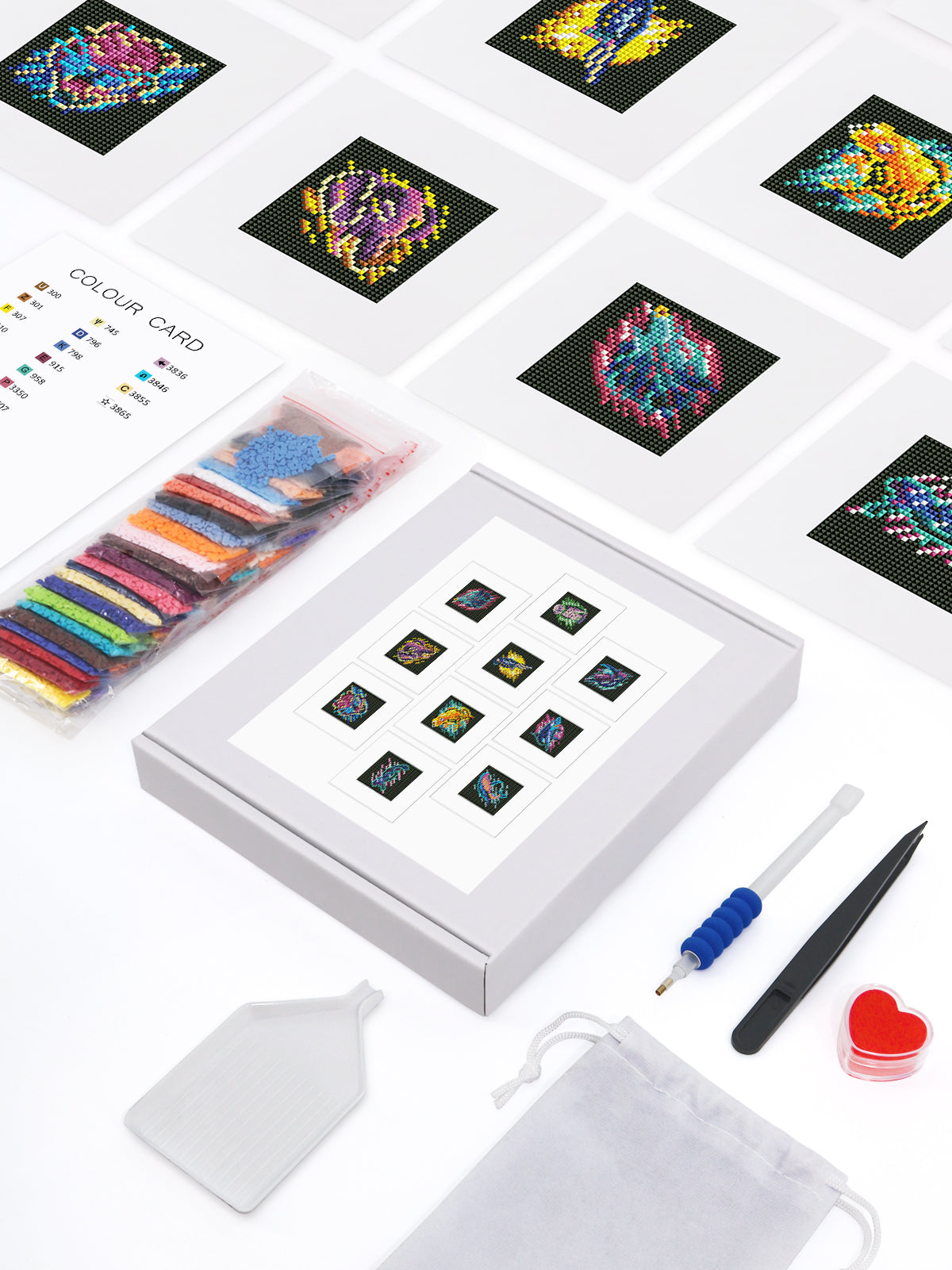 Set of 10 Nocturnal Animal - Mini Diamond Painting Kit