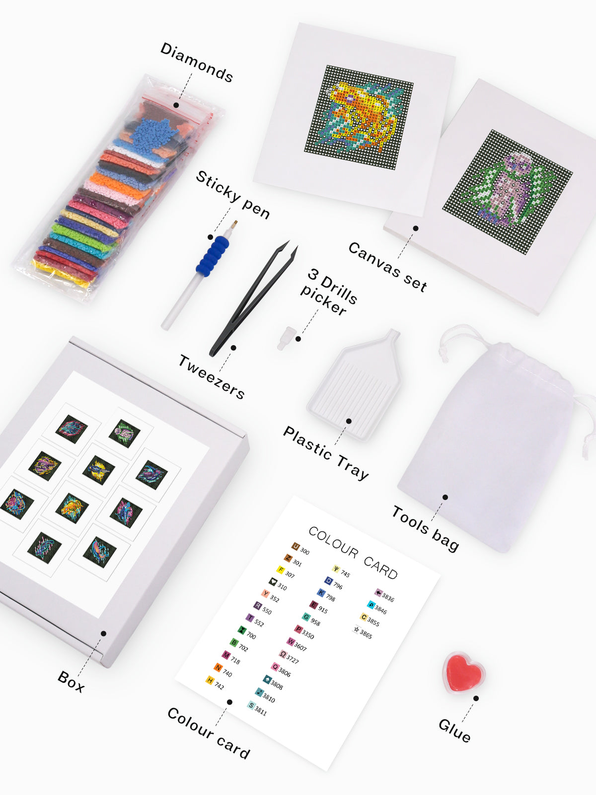Set of 10 Nocturnal Animal - Mini Diamond Painting Kit
