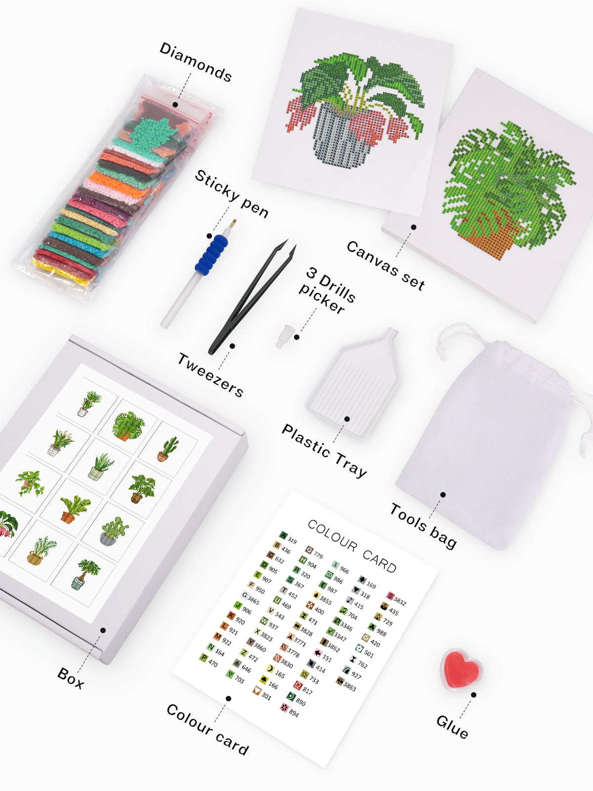 Set of 12 Plants A - Mini Diamond Painting Kit