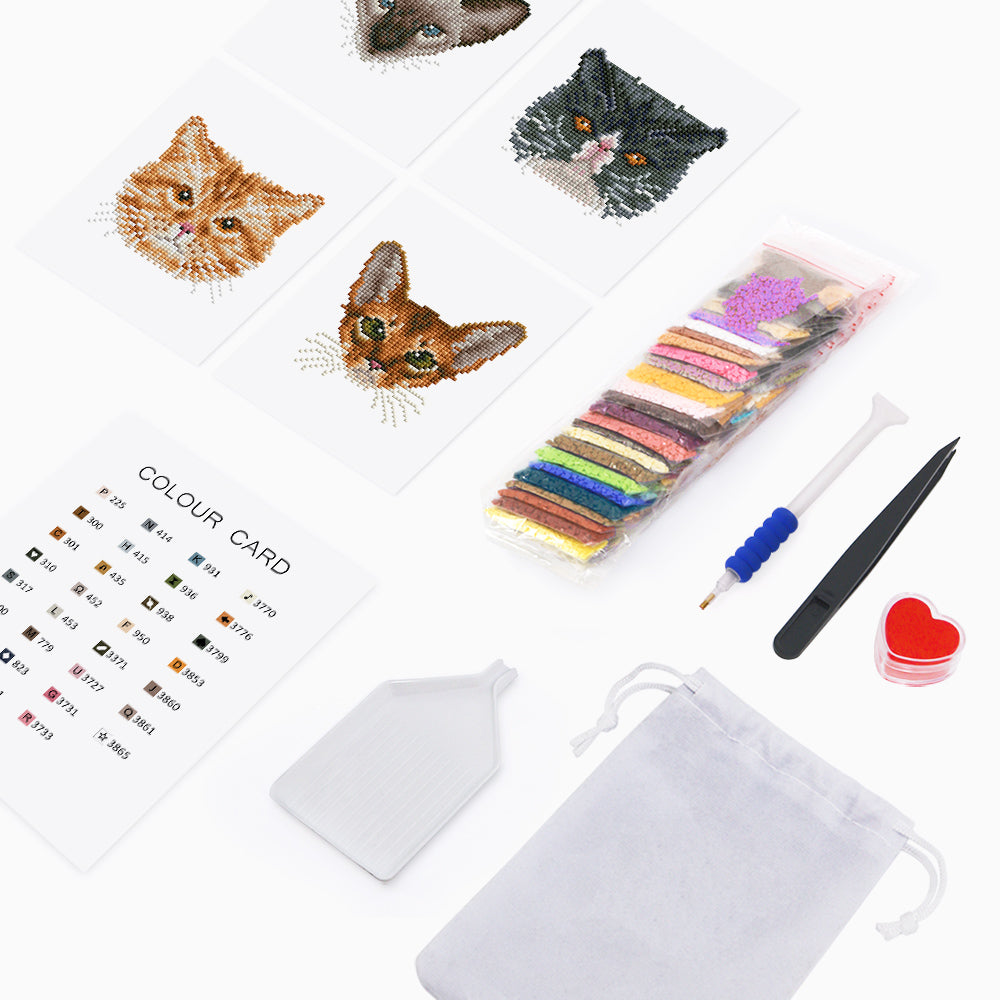 Set of 4 Cats - Mini Diamond Painting Kit