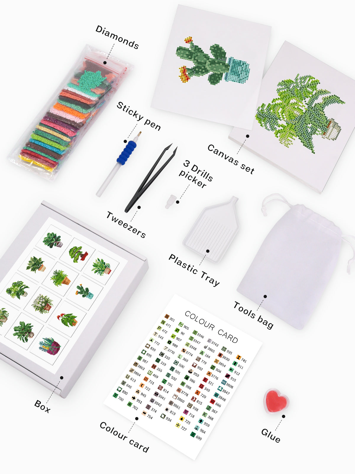 Set of 12 Plants B - Mini Diamond Painting Kit