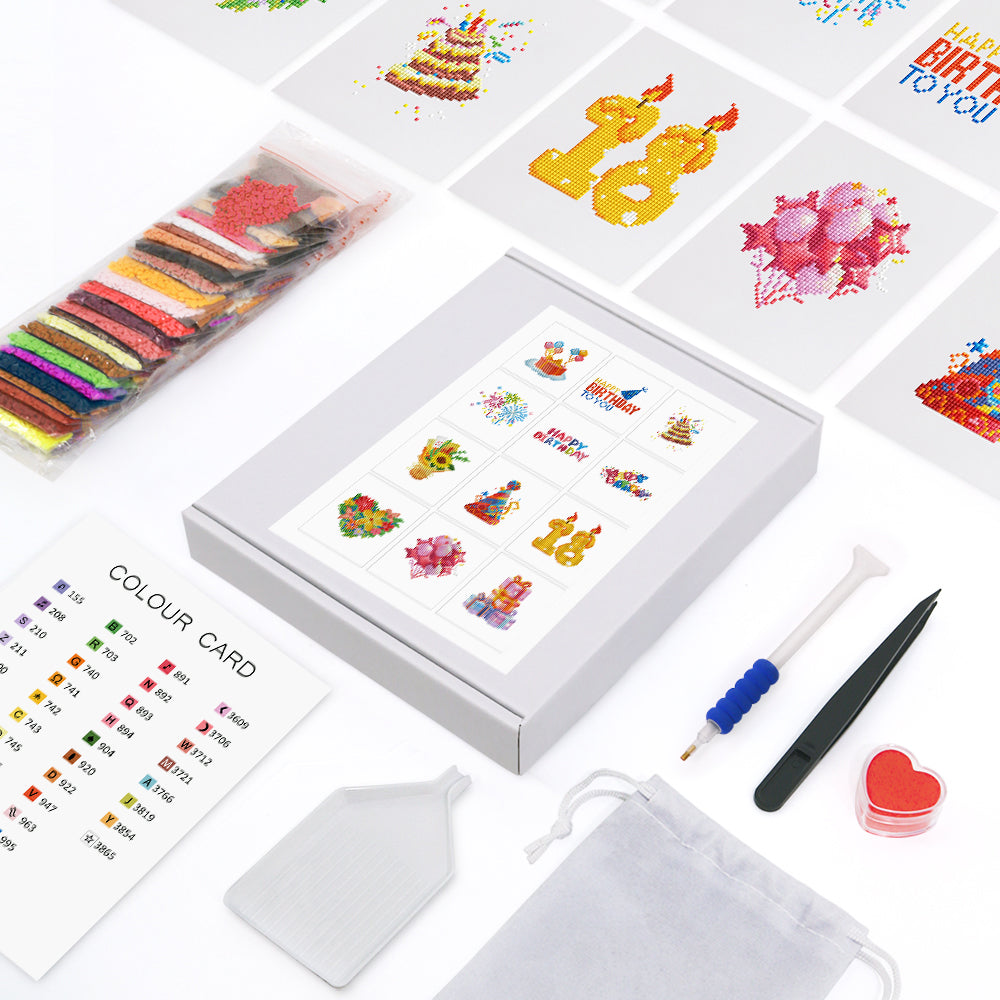 Set of 12 Birthday - Mini Diamond Painting Kit