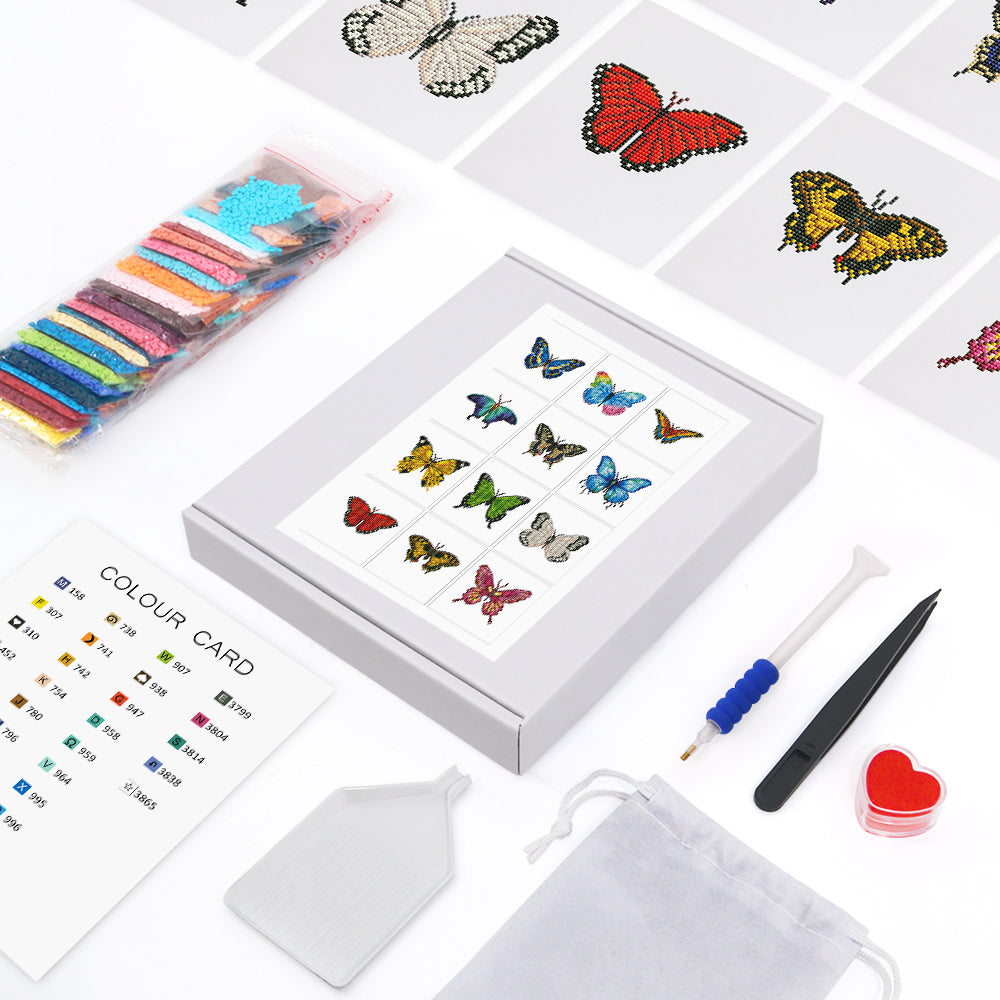 Set of 12 Butterflies B - Mini Diamond Painting Kit