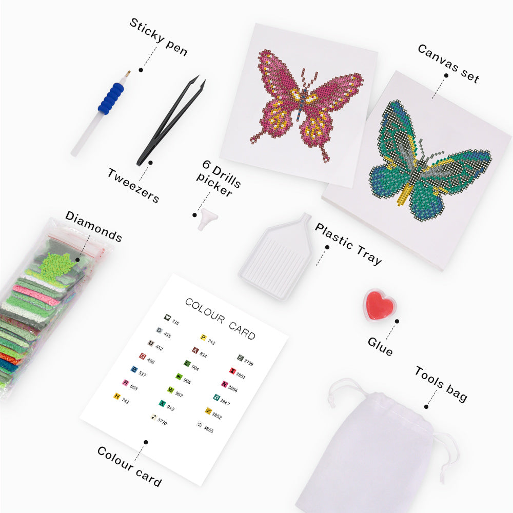 Set of 4 Butterflies - Mini Diamond Painting Kit