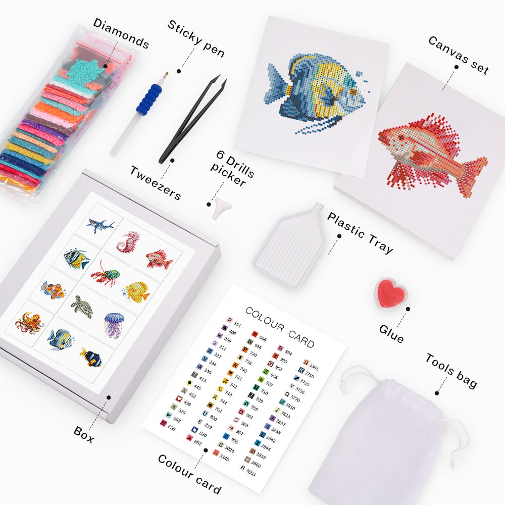 Set of 12 Ocean Wonders - Mini Diamond Painting Kit
