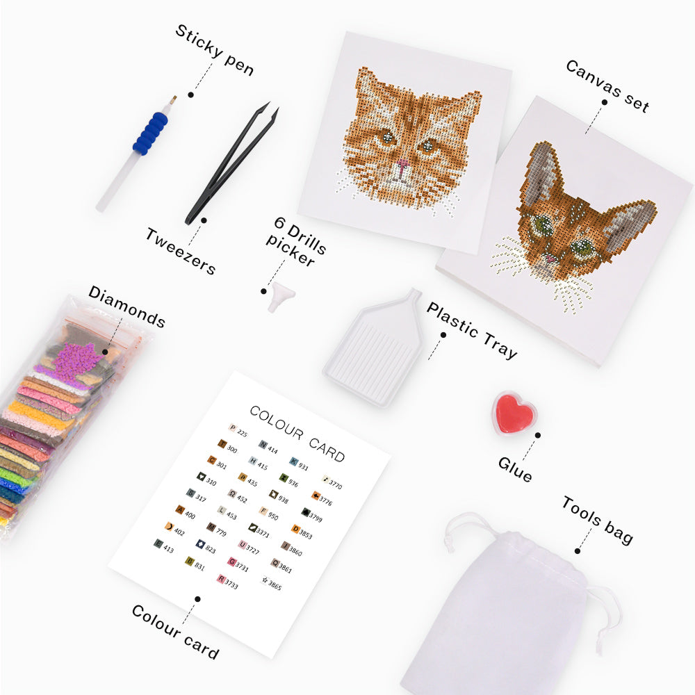 Set of 4 Cats - Mini Diamond Painting Kit