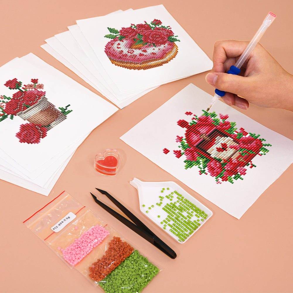 Set of 12 Red Roses - Mini Diamond Painting Kit