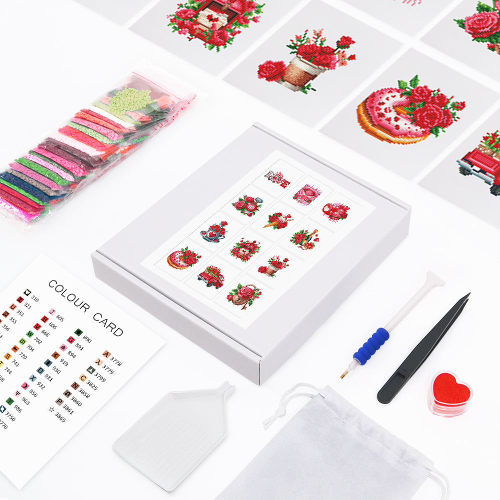 Set of 12 Red Roses - Mini Diamond Painting Kit