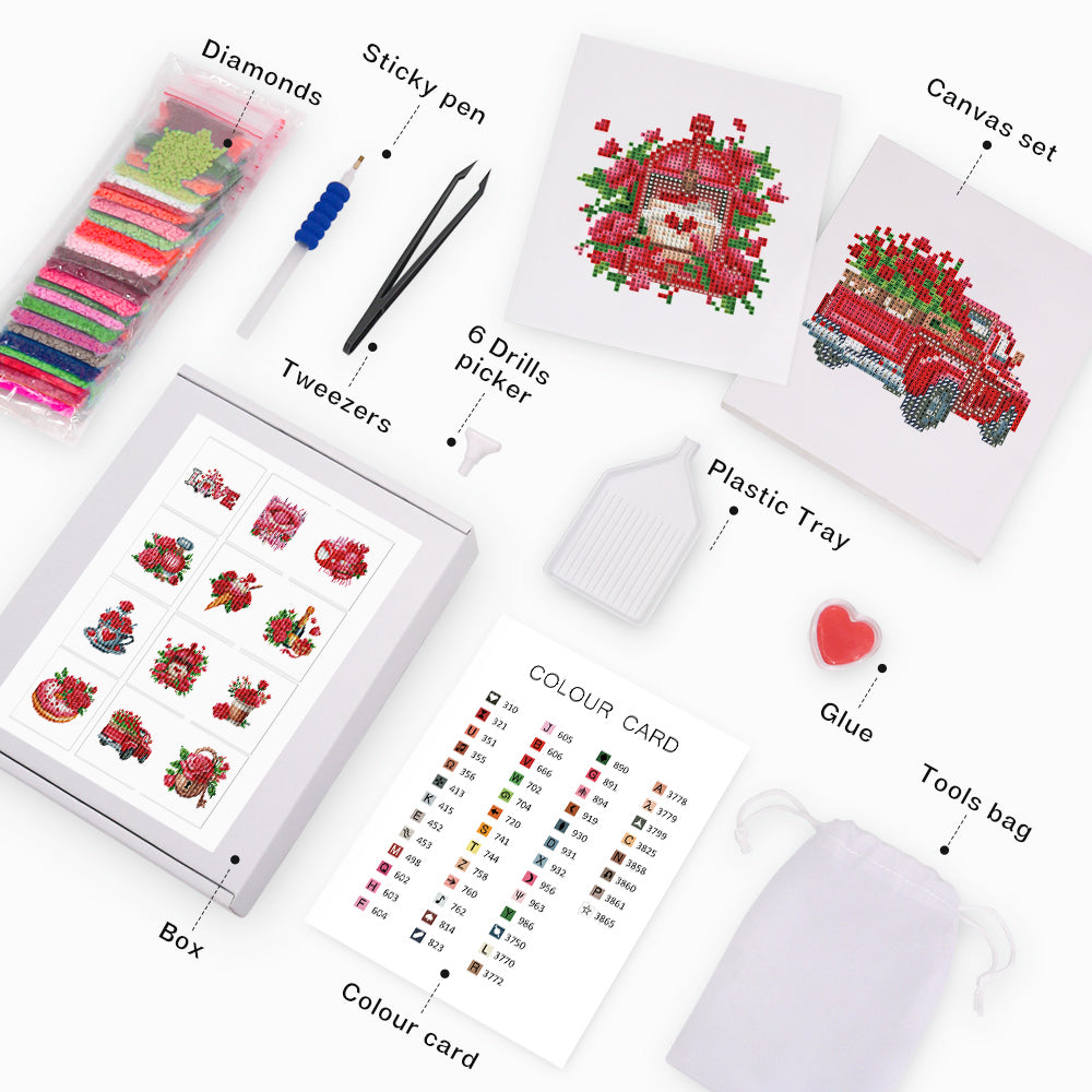 Set of 12 Red Roses - Mini Diamond Painting Kit