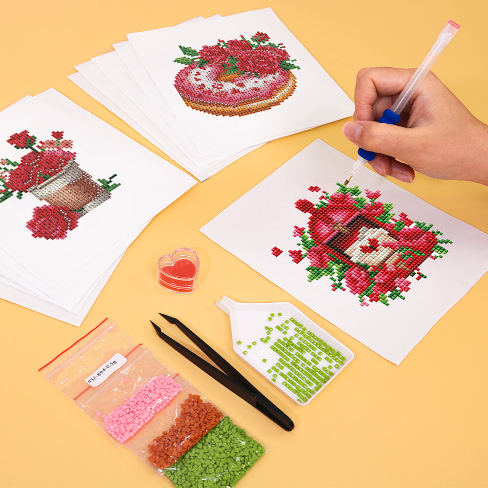 Set of 12 Red Roses - Mini Diamond Painting Kit