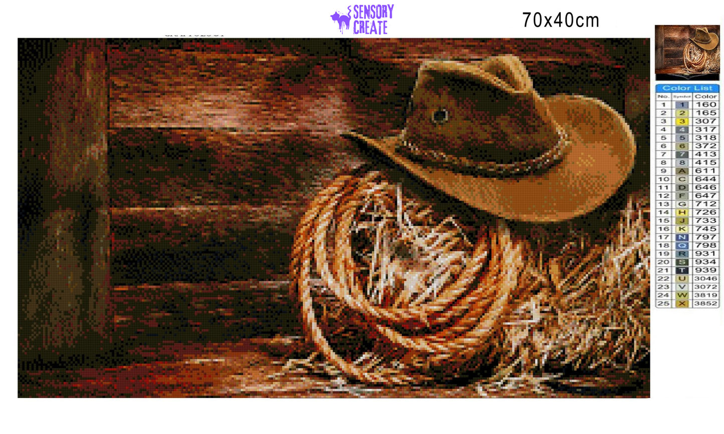 Cowboy Hat and Lasso - Diamond Painting Kit