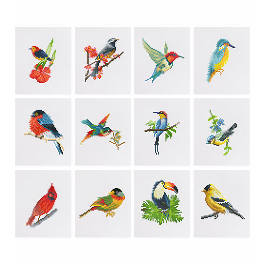 Set of 12 Birds - Mini Diamond Painting Kit