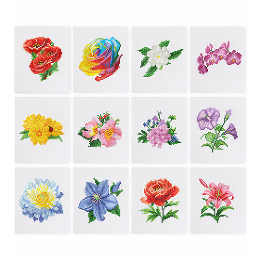 Set of 12 Flowers B - Mini Diamond Painting Kit