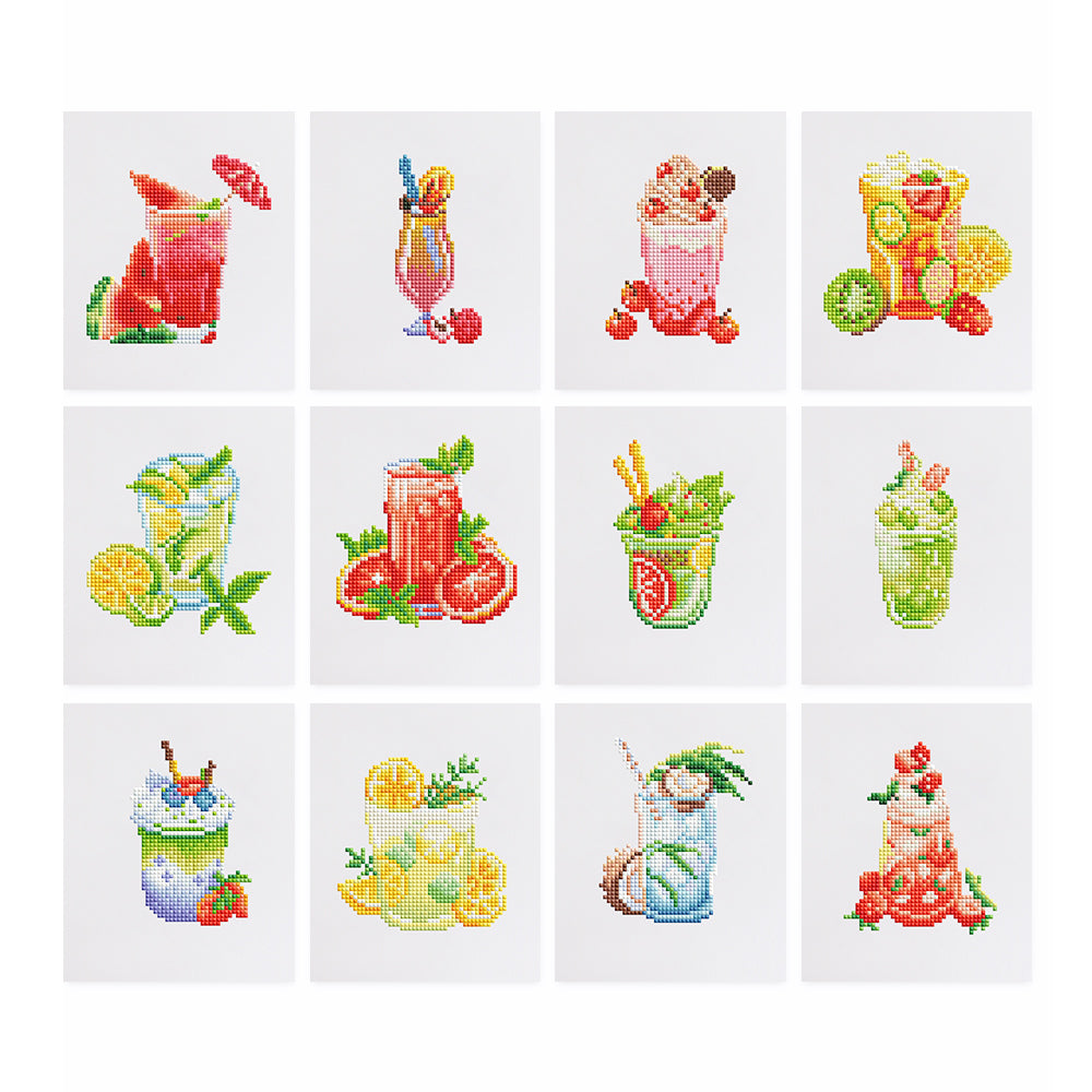 Set of 12 Juice and Shakes - Mini Diamond Painting Kit