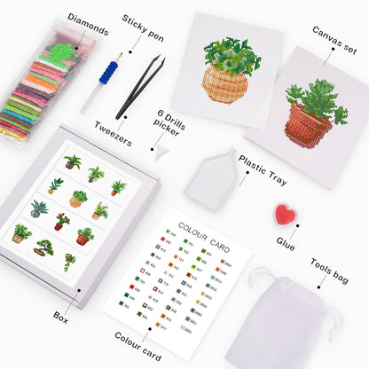 Set of 12 Plants C - Mini Diamond Painting Kit