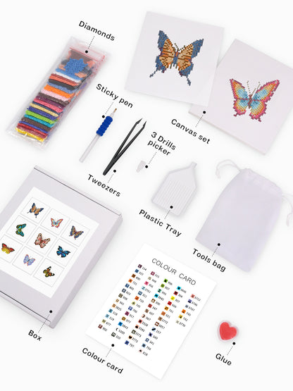 Set of 9 Butterflies - Mini Diamond Painting Kit