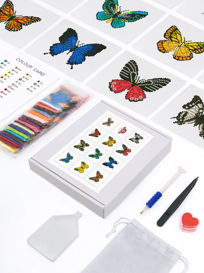 Set of 12 Butterflies A - Mini Diamond Painting Kit