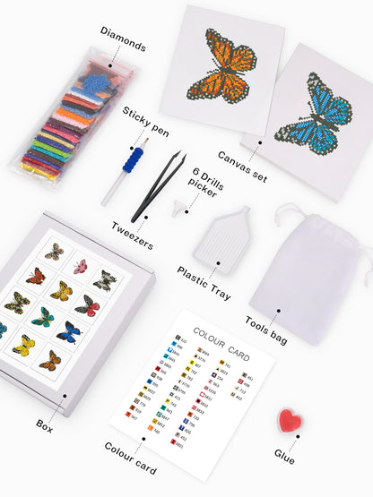 Set of 12 Butterflies A - Mini Diamond Painting Kit