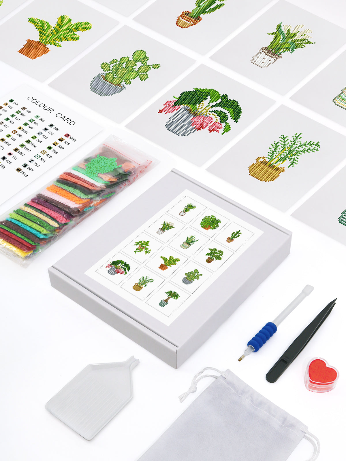 Set of 12 Plants A - Mini Diamond Painting Kit