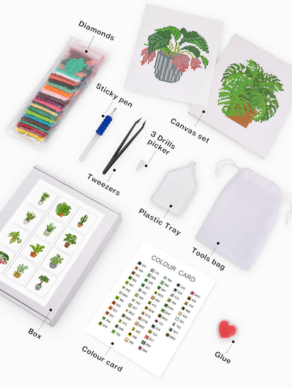 Set of 12 Plants A - Mini Diamond Painting Kit