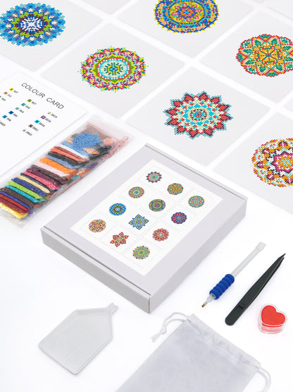 Set of 12 Mandala A - Mini Diamond Painting Kit