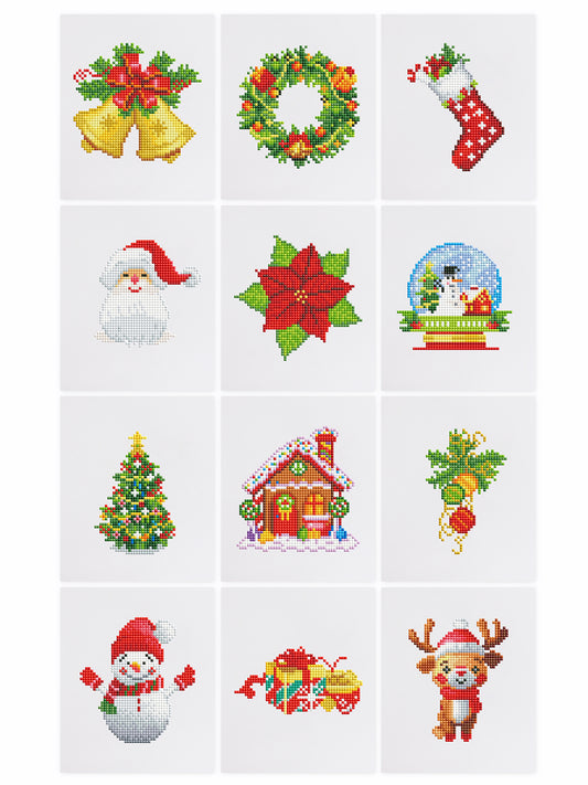 Set of 12 Christmas Designs B - Mini Diamond Painting Kit