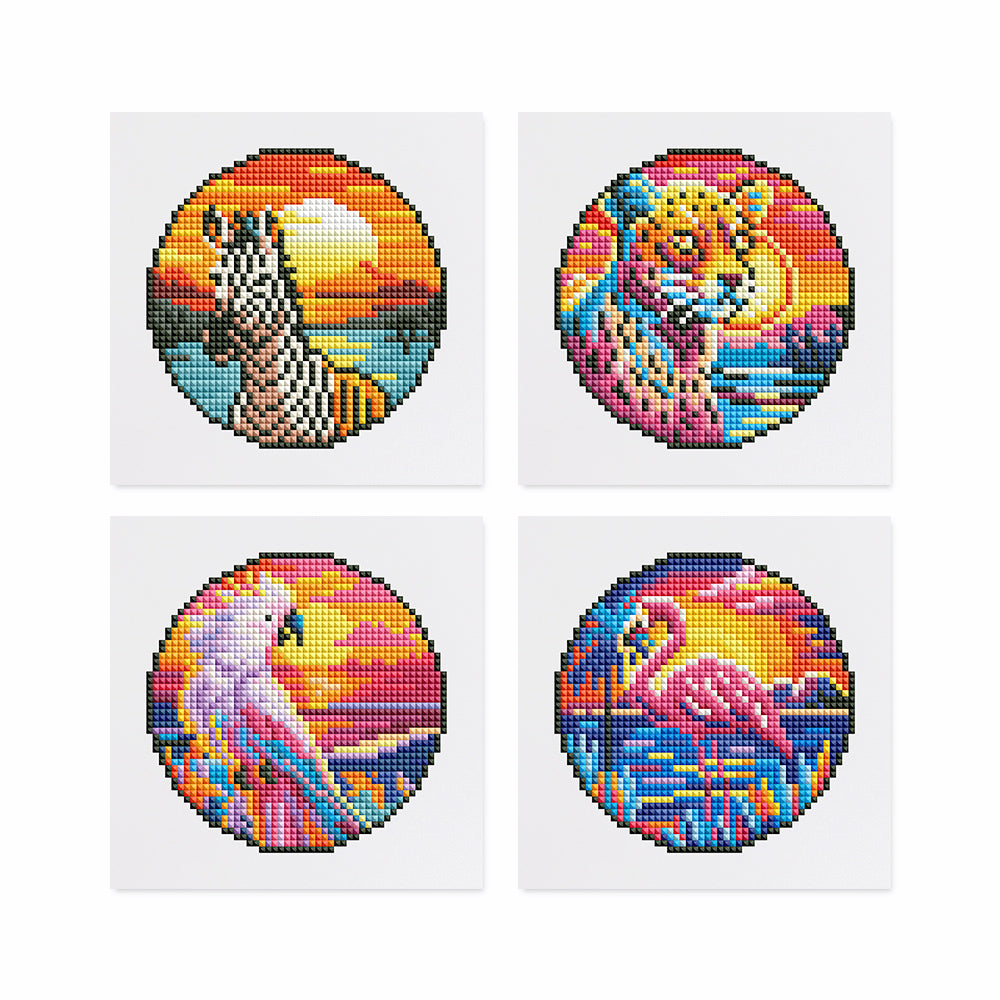 Set of 4 Colorful Animals - Mini Diamond Painting Kit