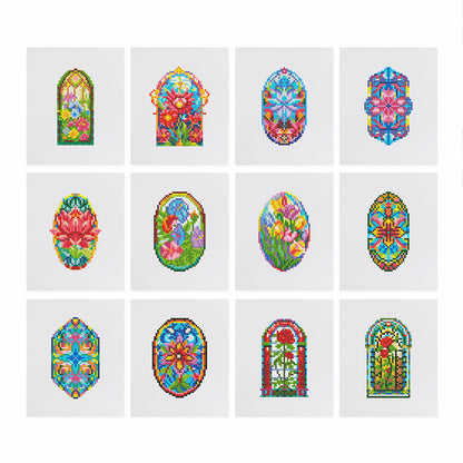 Set of 12 Floral Windows - Mini Diamond Painting Kit