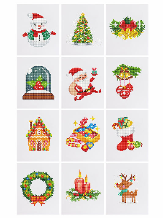 Set of 12 Christmas Designs C - Mini Diamond Painting Kit