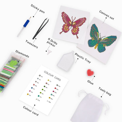 Set of 4 Butterflies - Mini Diamond Painting Kit
