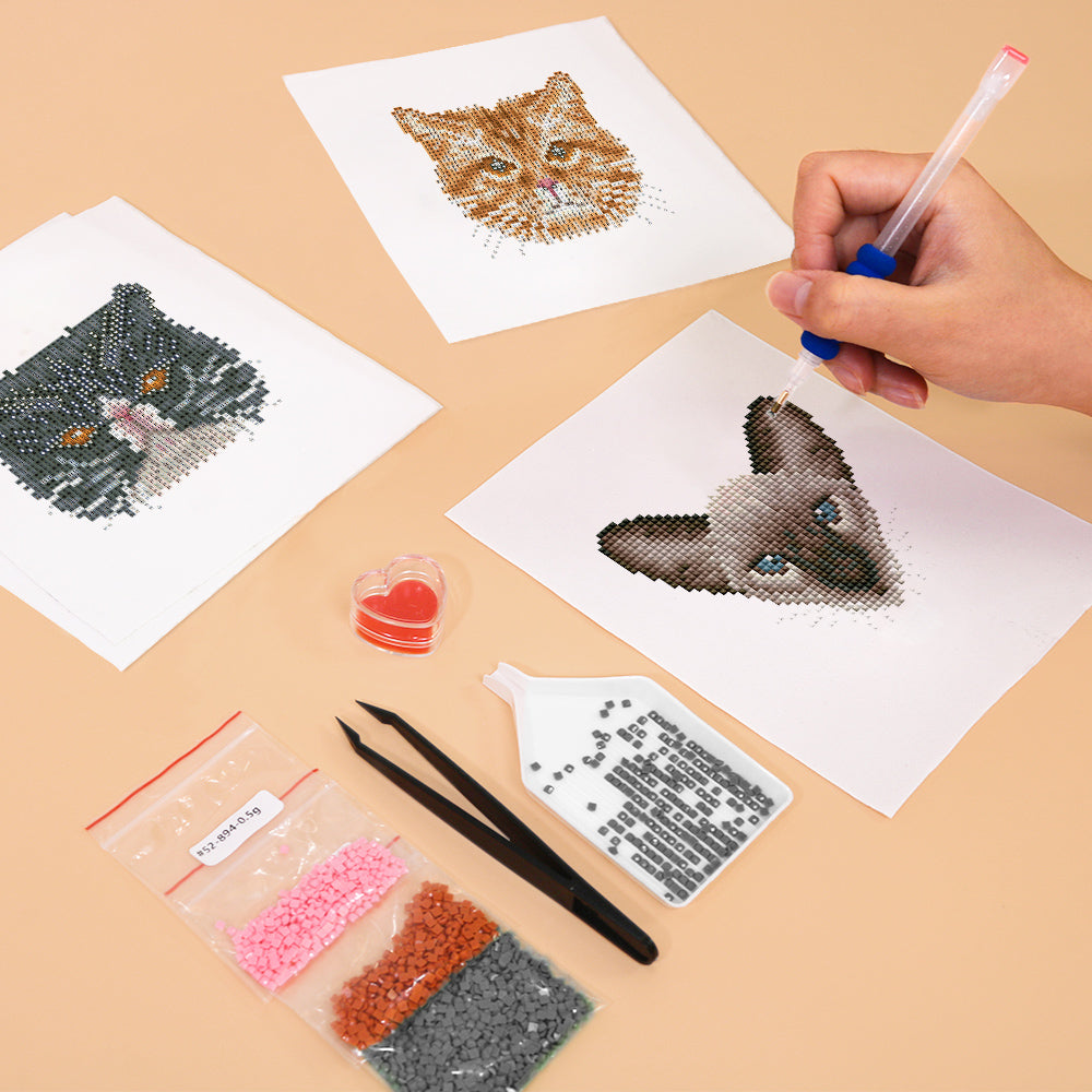 Set of 4 Cats - Mini Diamond Painting Kit