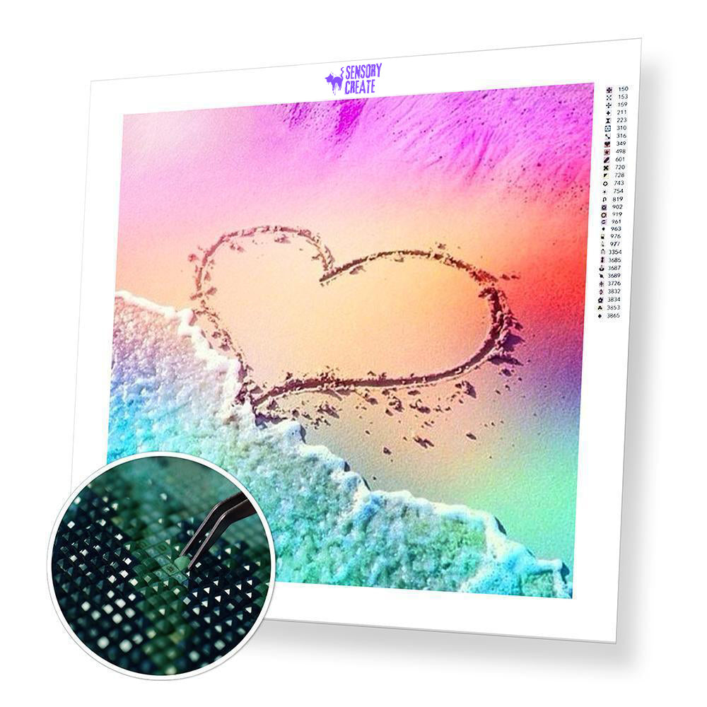 Beach with Heart Drawing - Diamond Painting Kit