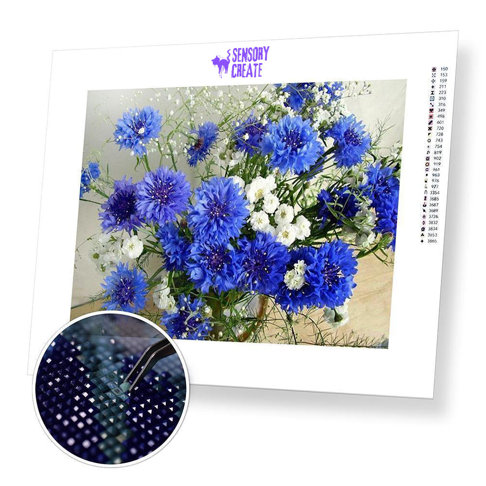 Blue Flowers - Diamond Painting Kit