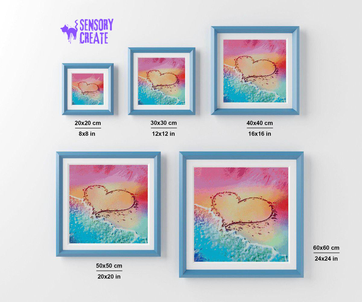 Beach with Heart Drawing - Diamond Painting Kit