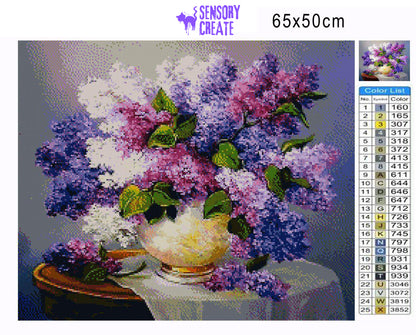 Purple and White Flowers - Diamond Painting Kit