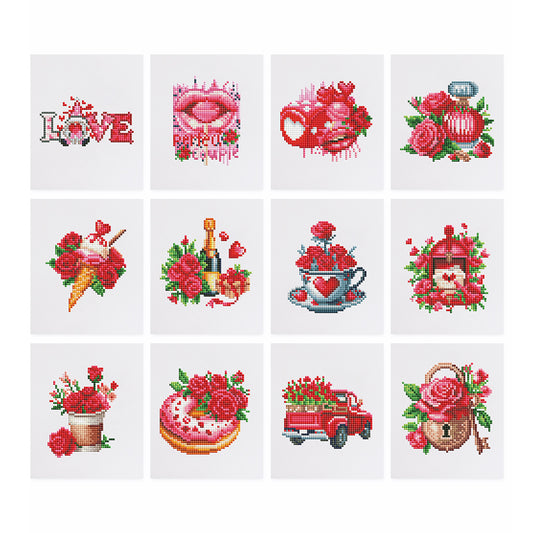 Set of 12 Red Roses - Mini Diamond Painting Kit