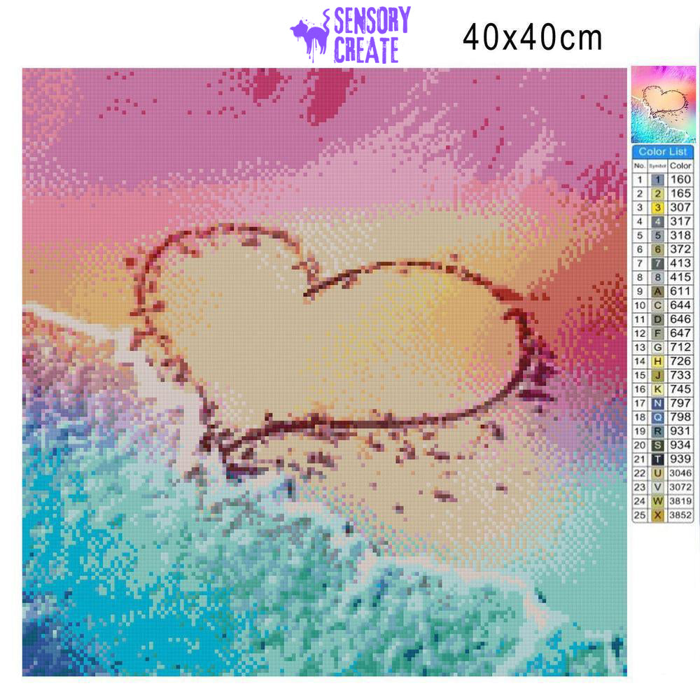 Beach with Heart Drawing - Diamond Painting Kit